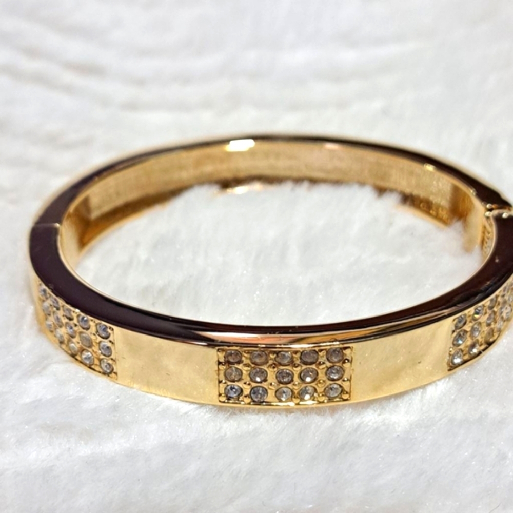 Women's Fashion Costume Gold Bangle Bracelet with Rhinestones - Picture 6 of 10